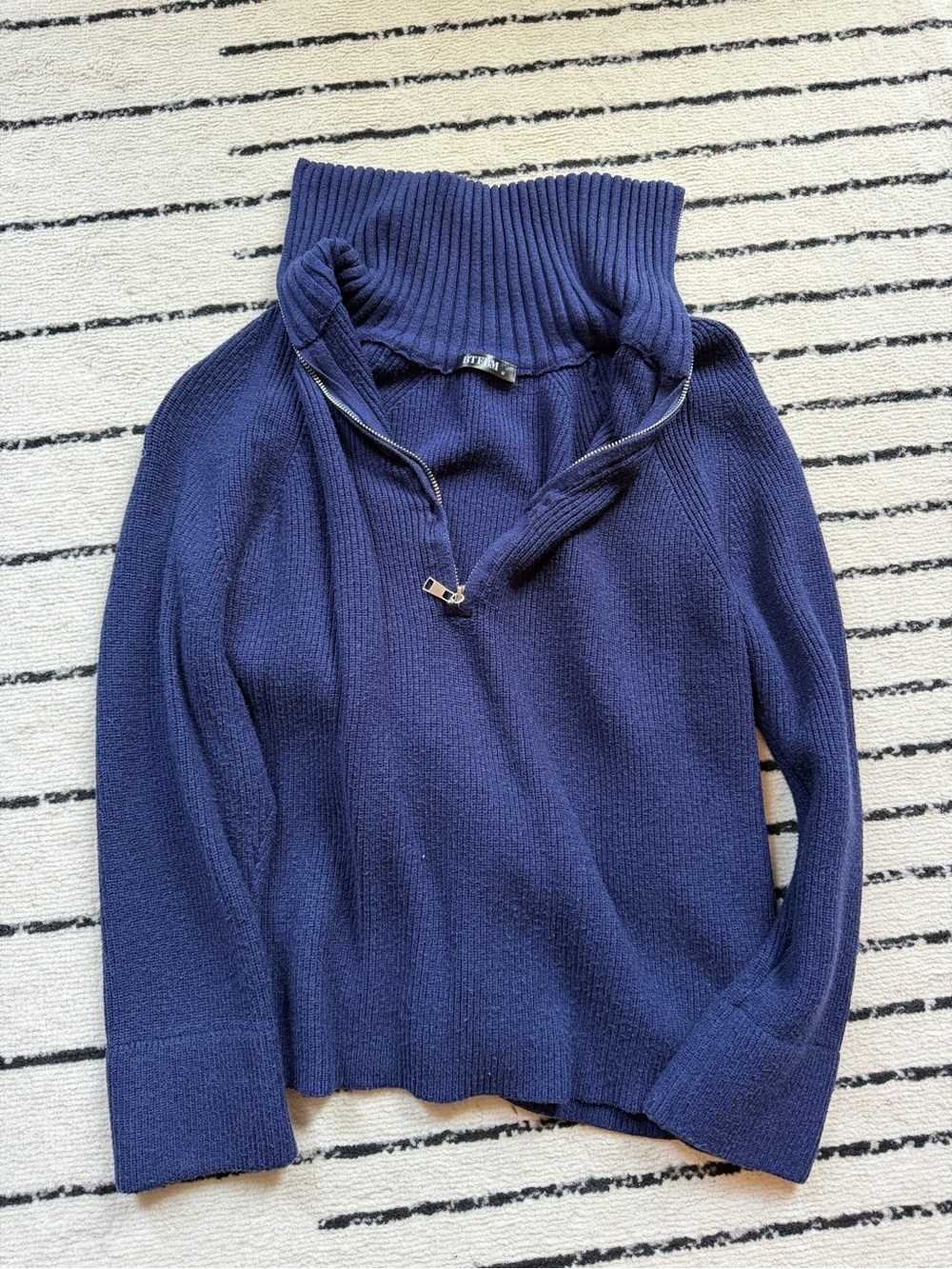 Navy Ribbed Funnel Neck Sweater with Zip